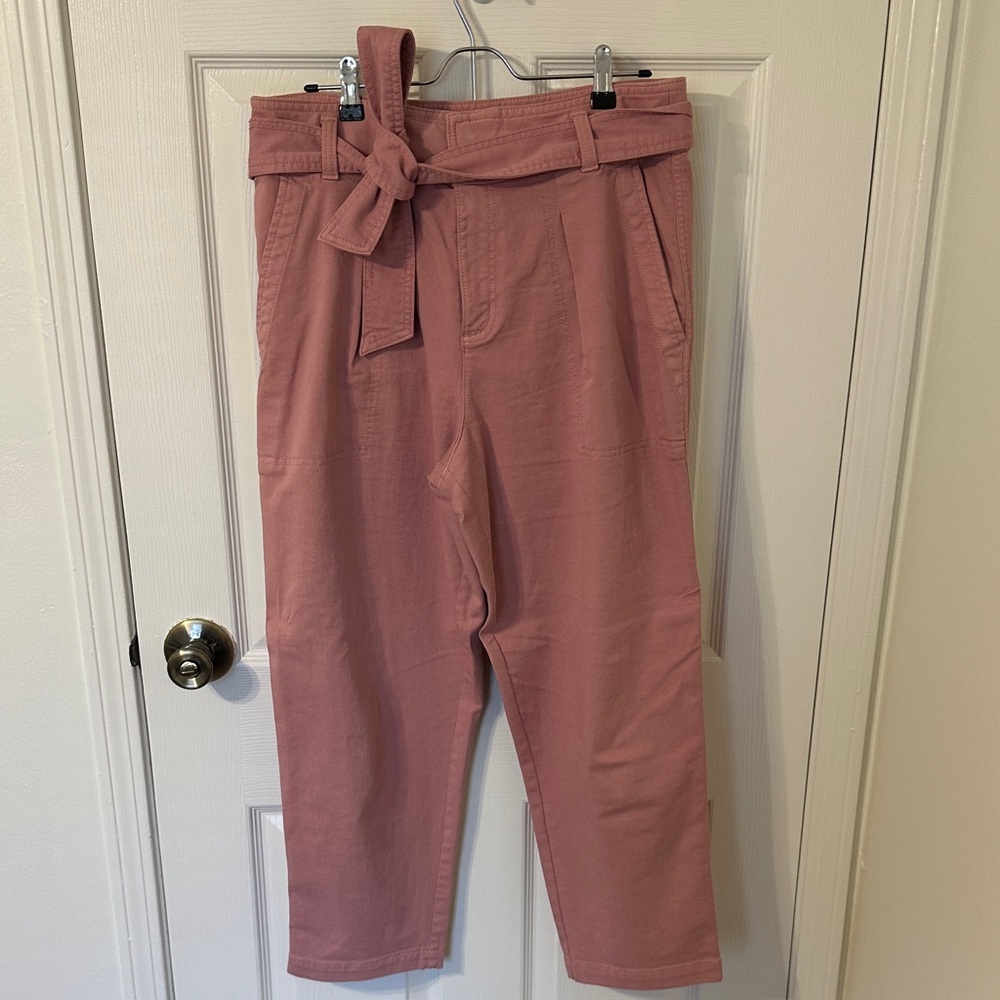 Loft Pink High-Waisted Tie-Belt Pants